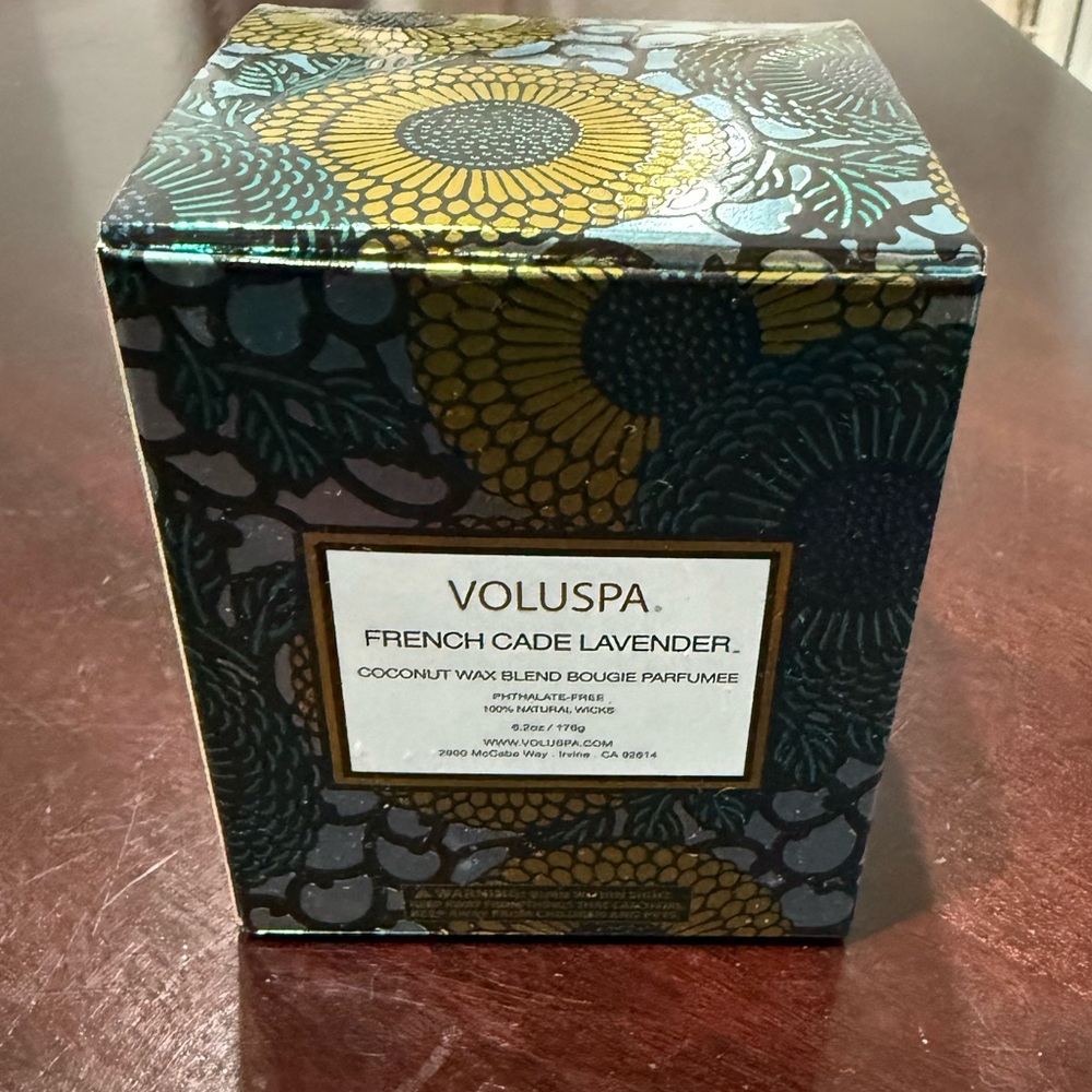 NWOT Voluspa French Cade Lavender Candle - Blue, Gold, Green